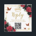Red and Black Butterflies Quinceanera RSVP QR Code Enclosure Card<br><div class="desc">Royal Red and Black Floral Square QR Code RSVP Enclosure Cards. Personalize them easily and quickly, simply click the customize it further button to edit the texts, change fonts and fonts colors. Featuring beautiful watercolor burgundy and black flowers, gold butterflies and a gold geometric frame. Matching items available in store....</div>