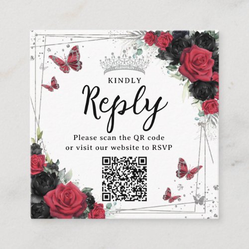 Red and Black Butterflies Quinceanera RSVP QR Code