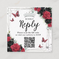 Red and Black Butterflies Quinceanera RSVP QR Code