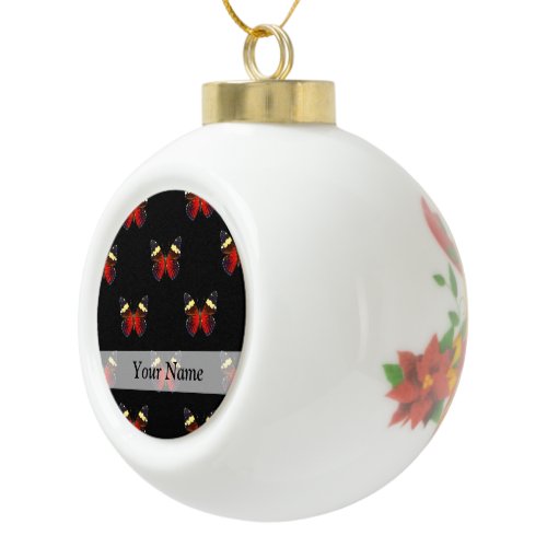 Red and black butterfly pattern ceramic ball christmas ornament