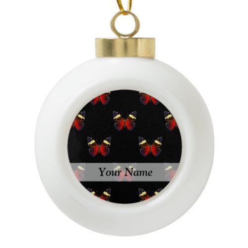 Red and black butterfly pattern ceramic ball christmas ornament