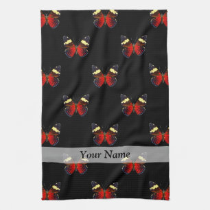 Red and black butterfly pattern kitchen towel