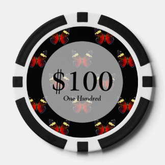 Red and black butterfly pattern poker chips