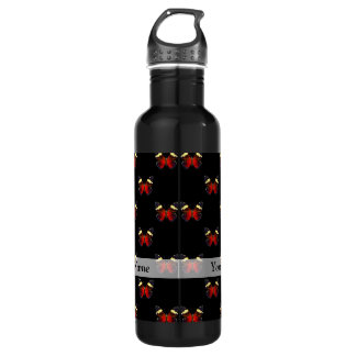 Red and black butterfly pattern stainless steel water bottle