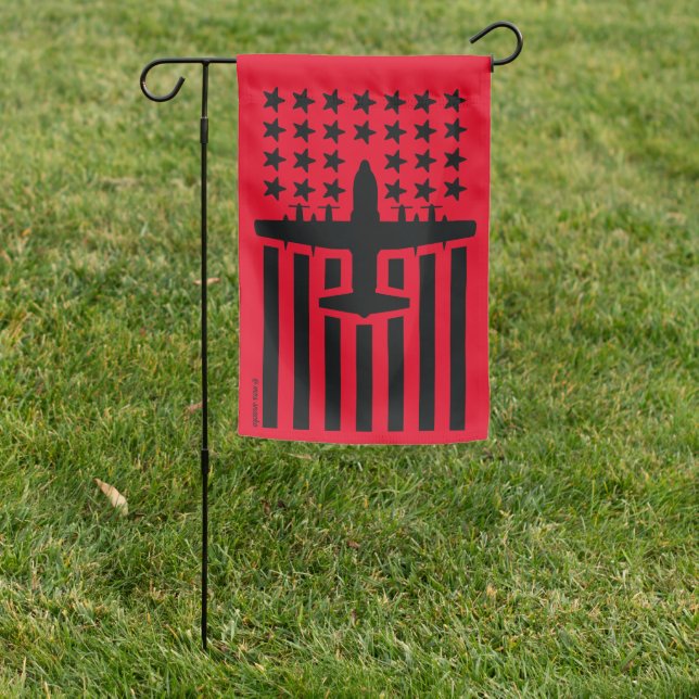 Red and Black C-130 Hercules Stars and Stripes Garden Flag (In SItu)