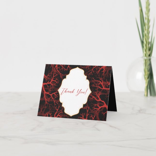 Red and Black Calligraphy Gothic Wedding Thank You Card (Front)