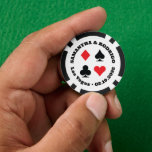 Red and Black Card Suits Vegas Wedding Poker Chips<br><div class="desc">Celebrate your wedding casino style with these black,  red and white custom poker chips that feature two areas of curved text surrounding a classic Las Vegas theme of red and black card suits: diamond,  spade,  club and heart.</div>
