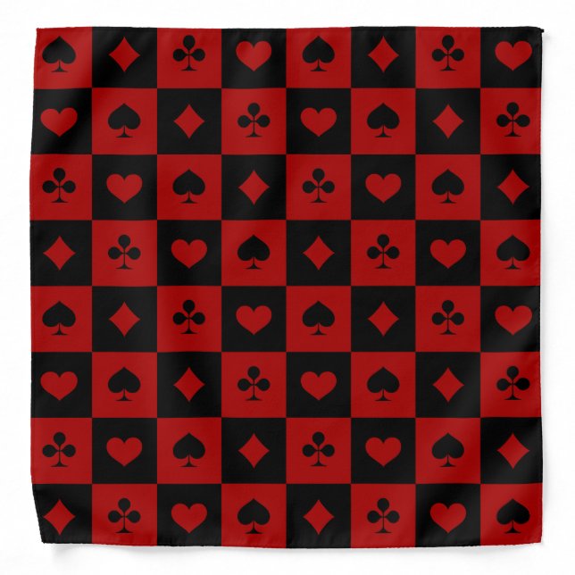Red and Black Casino Poker Playing Cards Pattern Bandana (Front)