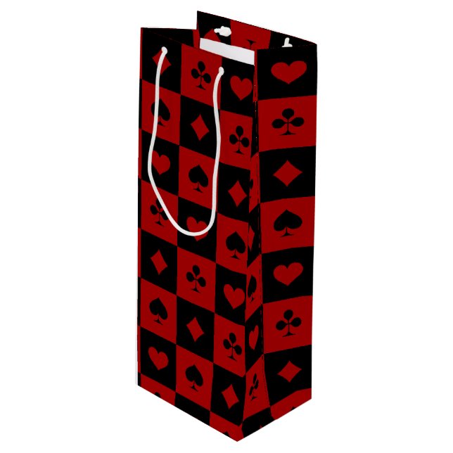 Red and Black Casino Poker Playing Cards Pattern Wine Gift Bag (Front Angled)