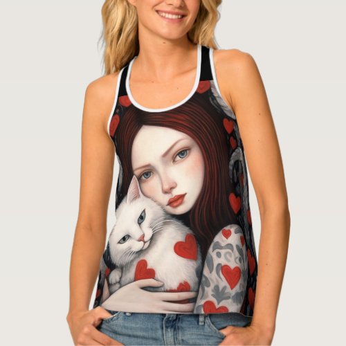 Red And Black Cat Lady  Tank Top