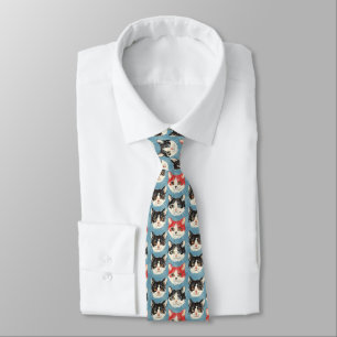 Red and Black Cats Pattern Neck Tie