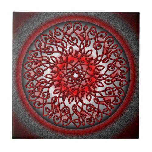 Red and Black Celtic Burst Ceramic Tile