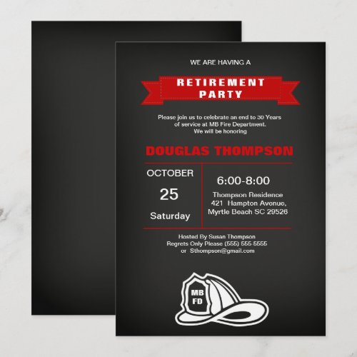 Red and Black Chalkboard  Firefighter Retirement  