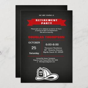 Red and Black Chalkboard Firefighter Retirement Invitation