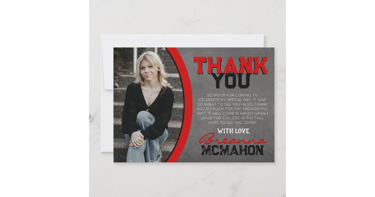 Red and Black Chalkboard Graduation Thank You Card | Zazzle