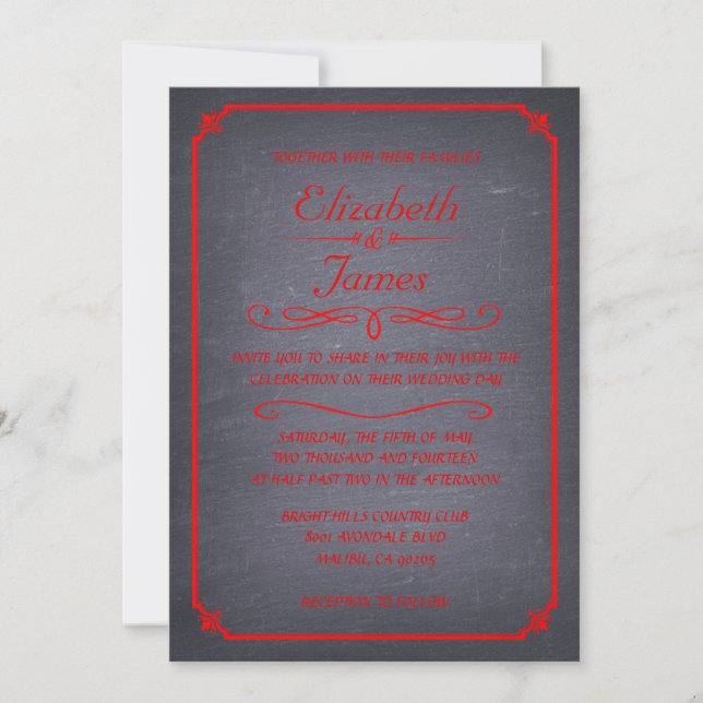 Red and Black Chalkboard Wedding Invitations (Front)