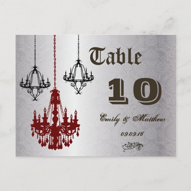 Red and Black Chandelier Table Number (Front)