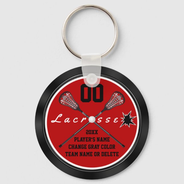 Red and Black, Cheap, Lacrosse Party Favors Keychain (Front)