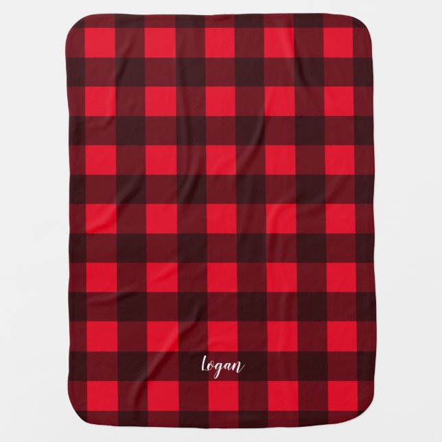 Red and Black Check Buffalo Plaid Baby Blanket (Front)