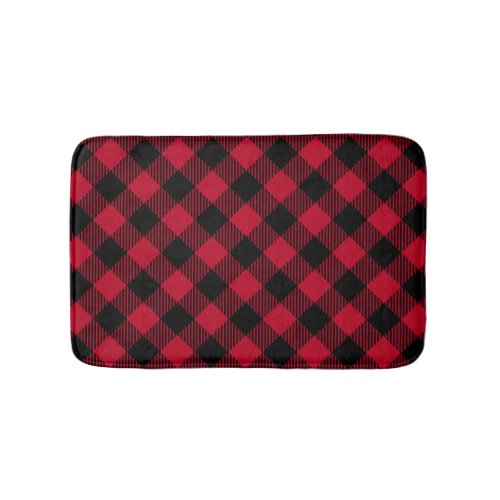 Red And Black Check Buffalo Plaid Pattern Bathroom Mat