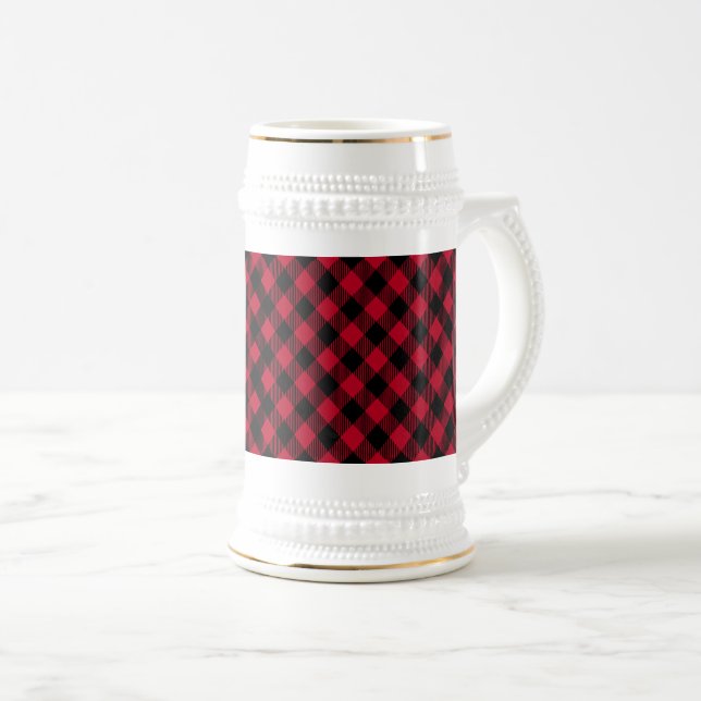 Red And Black Check Buffalo Plaid Pattern Beer Stein (Front Right)