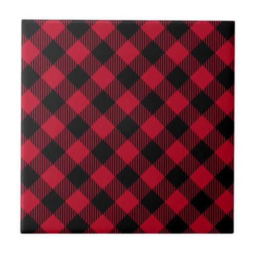 Red And Black Check Buffalo Plaid Pattern Ceramic Tile
