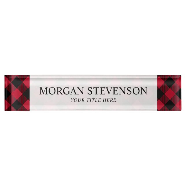Red And Black Check Buffalo Plaid Pattern Desk Name Plate (Front)