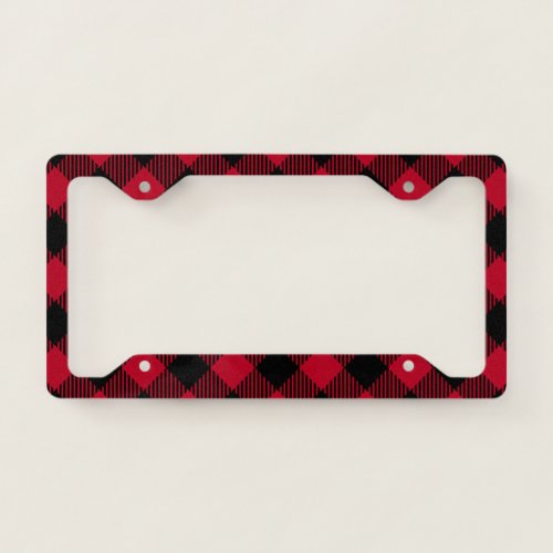 Red And Black Check Buffalo Plaid Pattern License Plate Frame