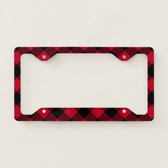 Red And Black Check Buffalo Plaid Pattern License Plate Frame (Front)