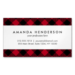 Red And Black Check Buffalo Plaid Pattern Magnetic Business Card