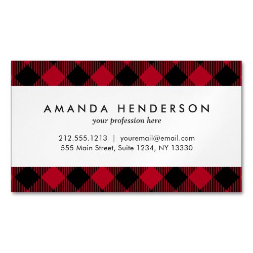 Red And Black Check Buffalo Plaid Pattern Magnetic Business Card