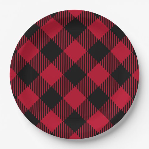 Red And Black Check Buffalo Plaid Pattern Paper Plates