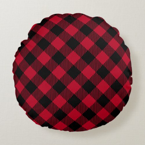 Red And Black Check Buffalo Plaid Pattern Round Pillow