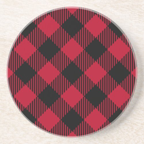 Red And Black Check Buffalo Plaid Pattern Sandstone Coaster