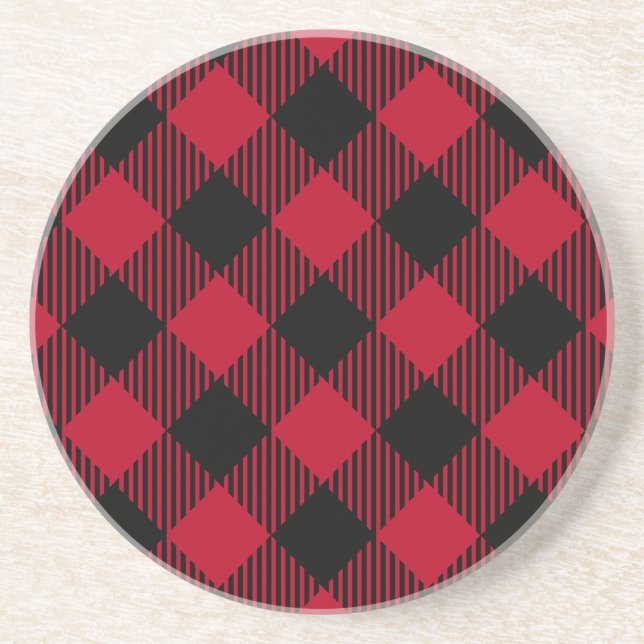 Red And Black Check Buffalo Plaid Pattern Sandstone Coaster (Front)