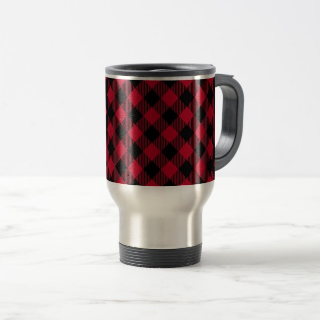Red And Black Check Buffalo Plaid Pattern Travel Mug (Front Right)