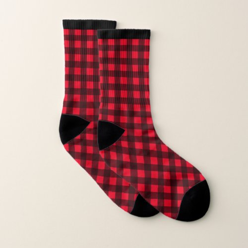 Red and Black Check Buffalo Plaid Socks