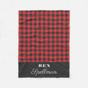 Red and Black Check Monogram Fleece Blanket