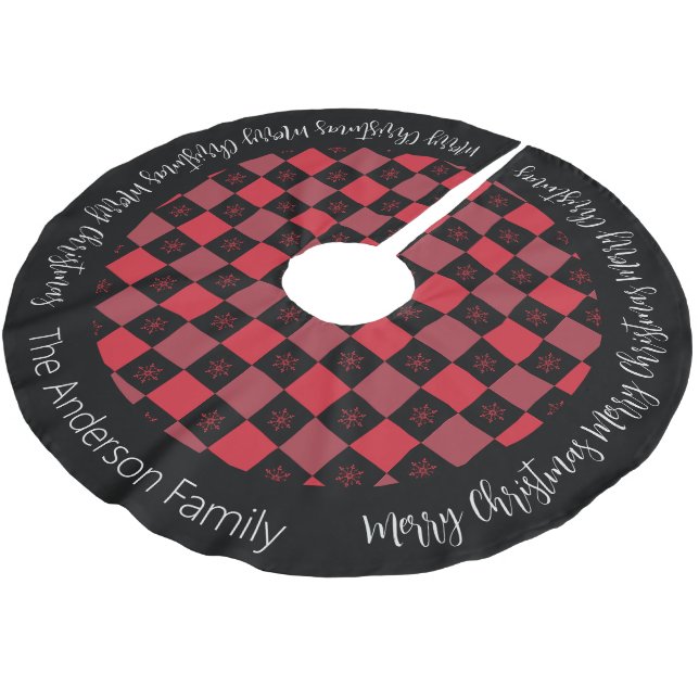 Red and Black Check Plaid Christmas         Brushed Polyester Tree Skirt (Angled)