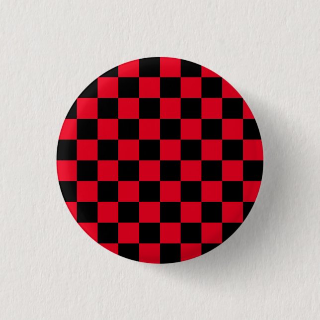 Red and Black Checker Board Pattern Button (Front)