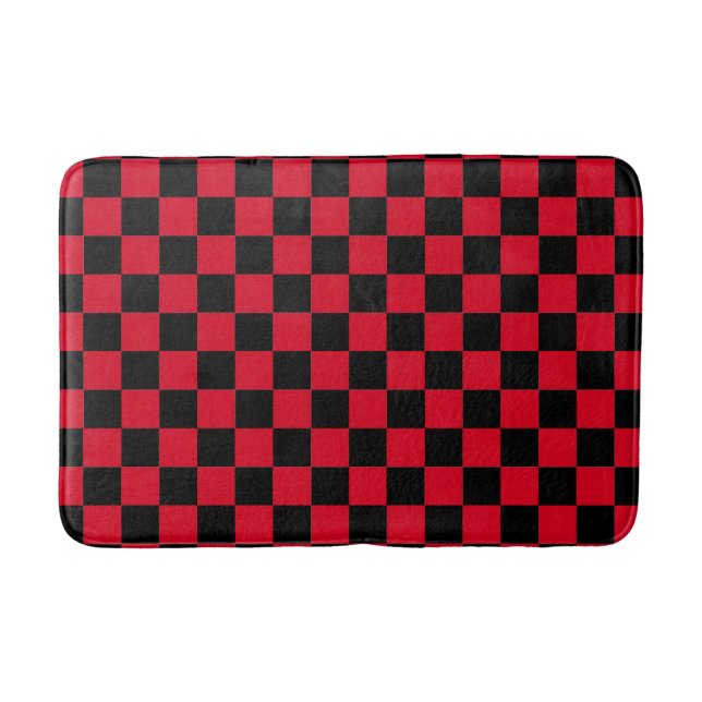 Red and Black Checkerboard Pattern  Bath Mat (Front)