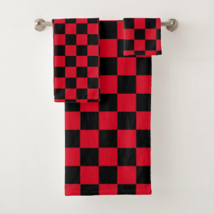 Red and Black Checkerboard Pattern Bath Towel Set