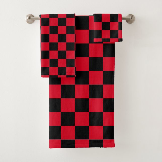 Red and Black Checkerboard Pattern  Bath Towel Set (Insitu)