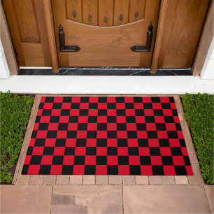 Red and Black Checkerboard Pattern Doormat