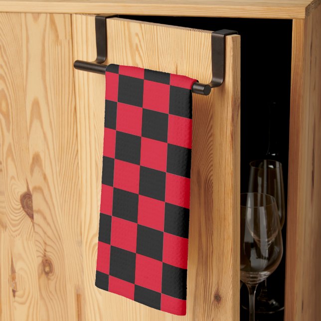Red and Black Checkerboard Pattern  Kitchen Towel (Thirds Fold)