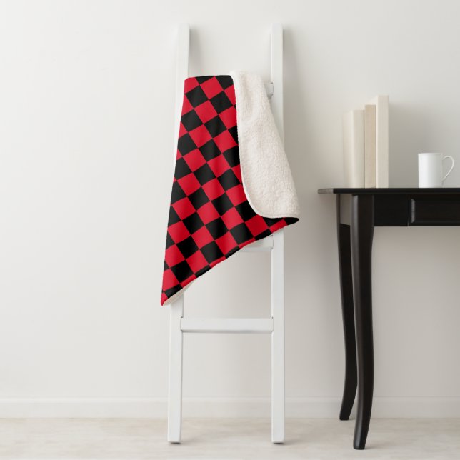 Red and Black Checkerboard Pattern  Sherpa Blanket (In Situ)