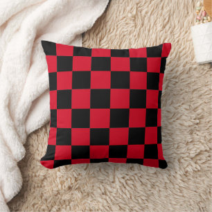 Red and Black Checkerboard Pattern Throw Pillow