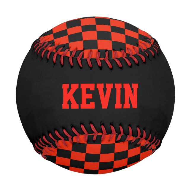 Red and Black Checkered Custom Baseball (Front)