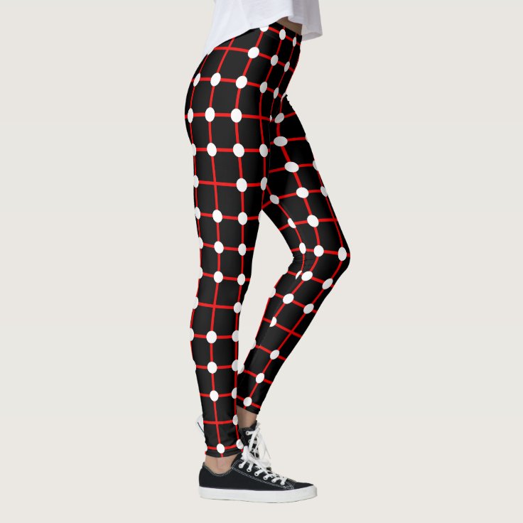 Red and Black Checkered Dots Pattern Leggings | Zazzle