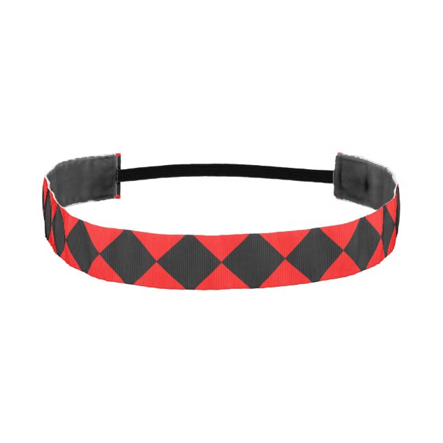 Red and Black Checkered Pattern Check Print Athletic Headband (Front)